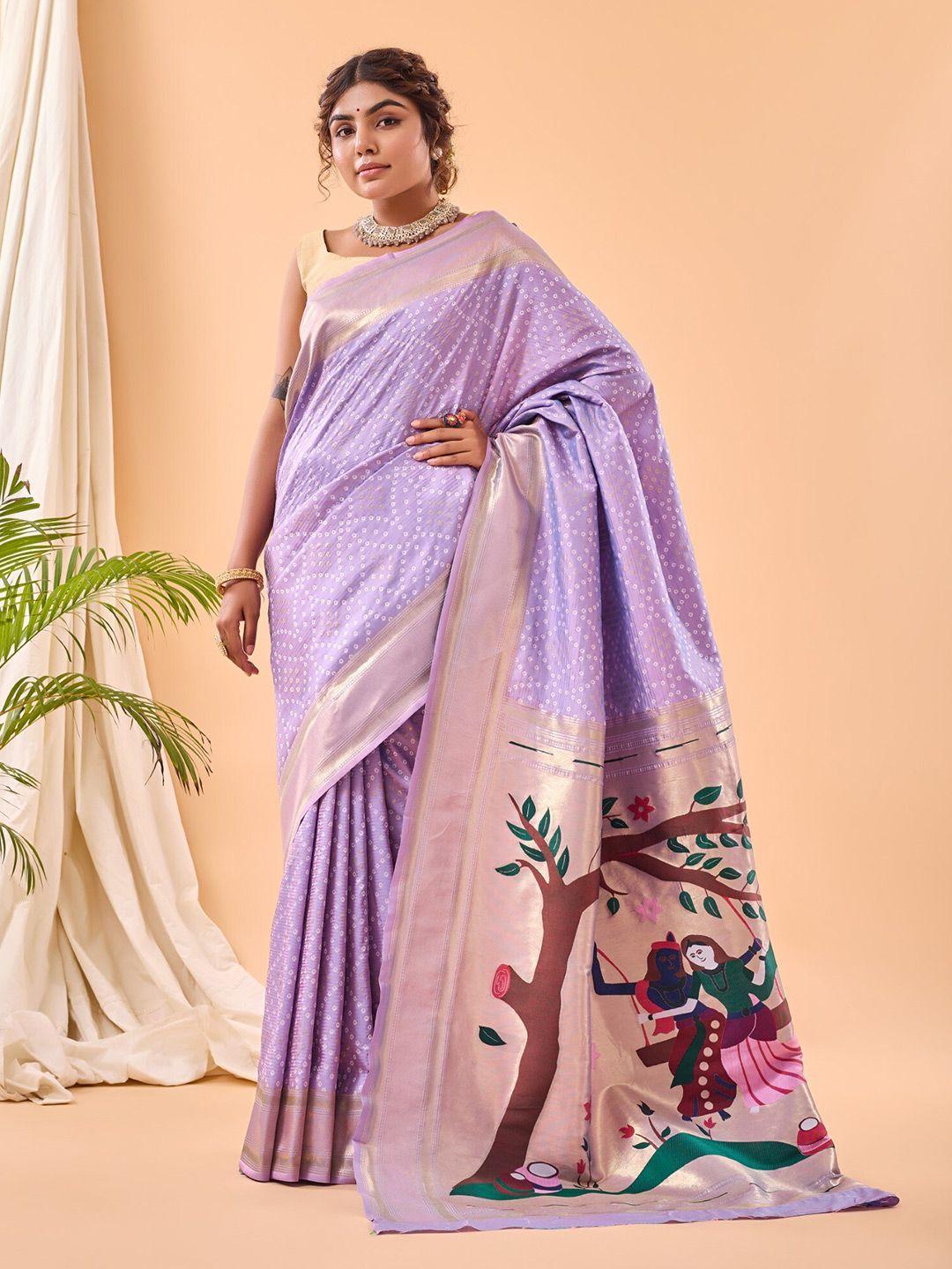 leelipeeri designer lavender & goldtoned ethnic woven design zari saree