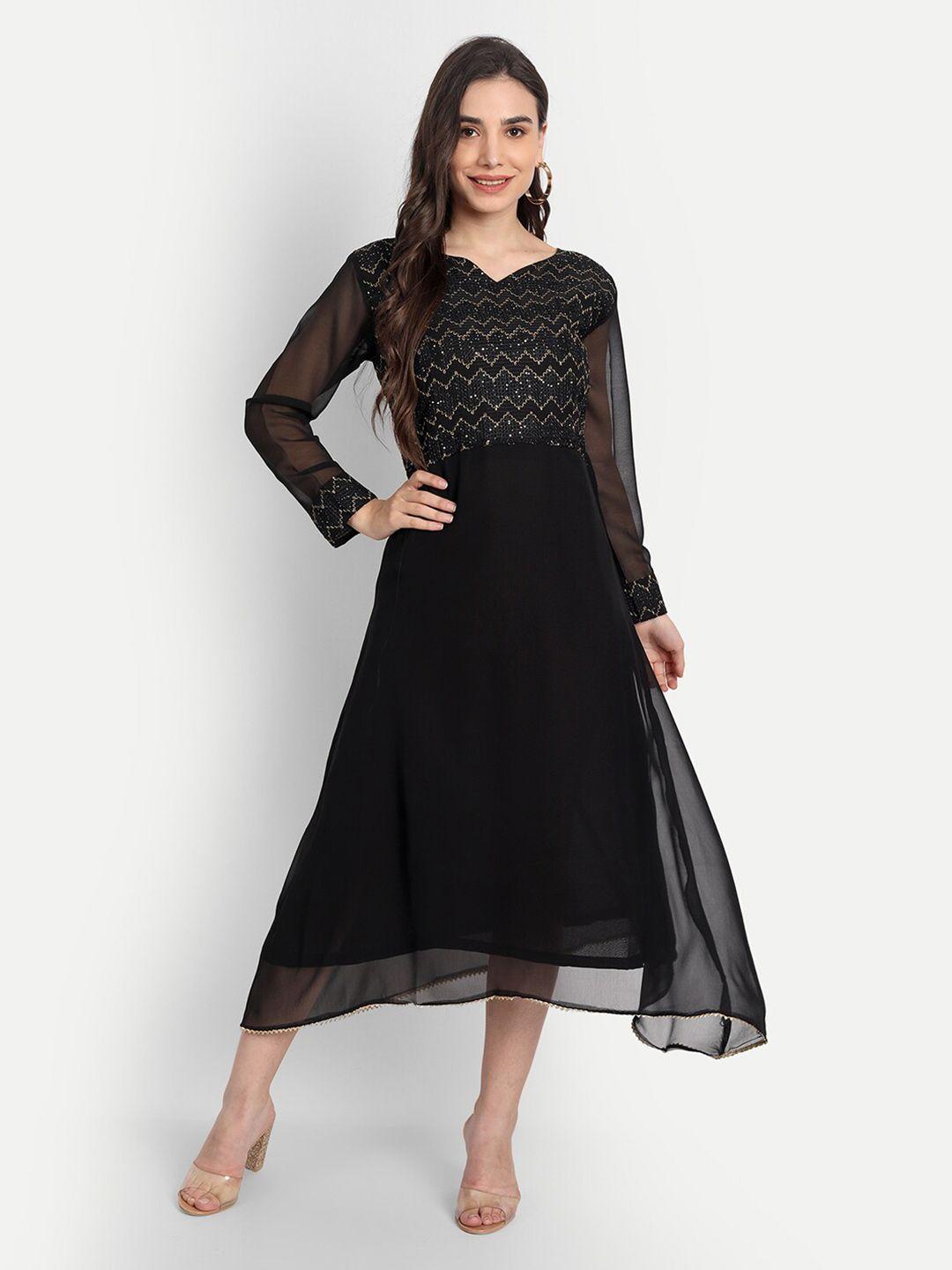 leelyfab black embellished semi-stitched dress material