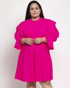 leg-o-mutton sleeves fit & flare dress