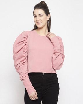 leg-o-mutton sleeves relaxed fit top