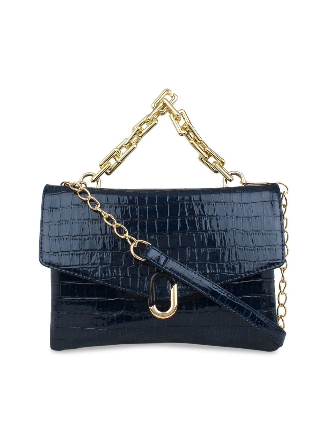 legal bribe blue animal textured pu structured handheld bag with cut work