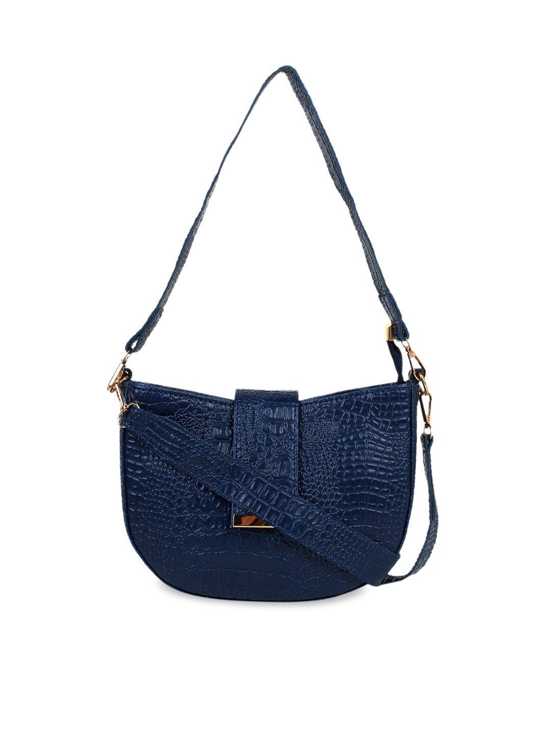 legal bribe navy blue croc-textured structured sling bag