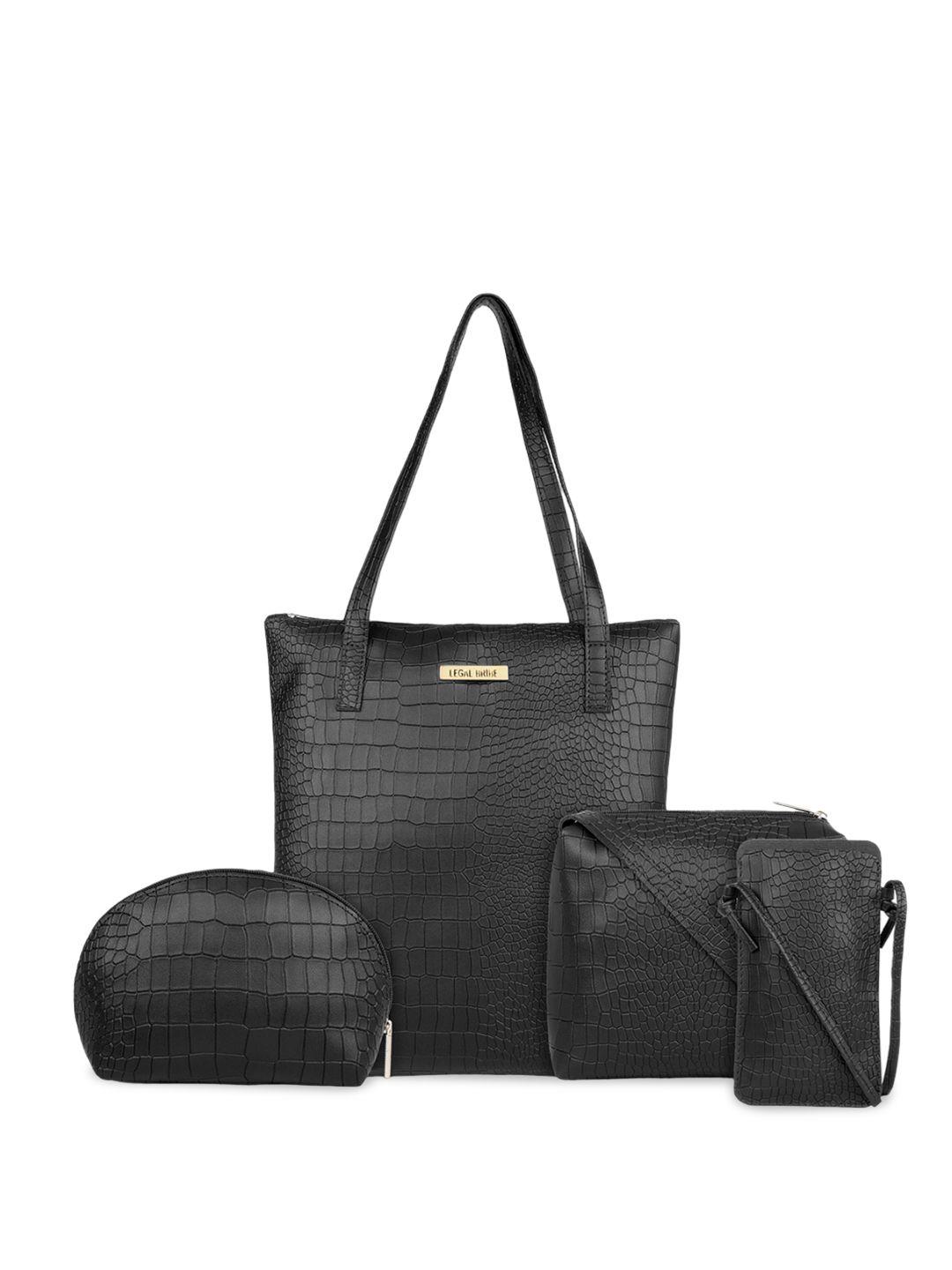 legal bribe black pu structured shoulder bag with cut work