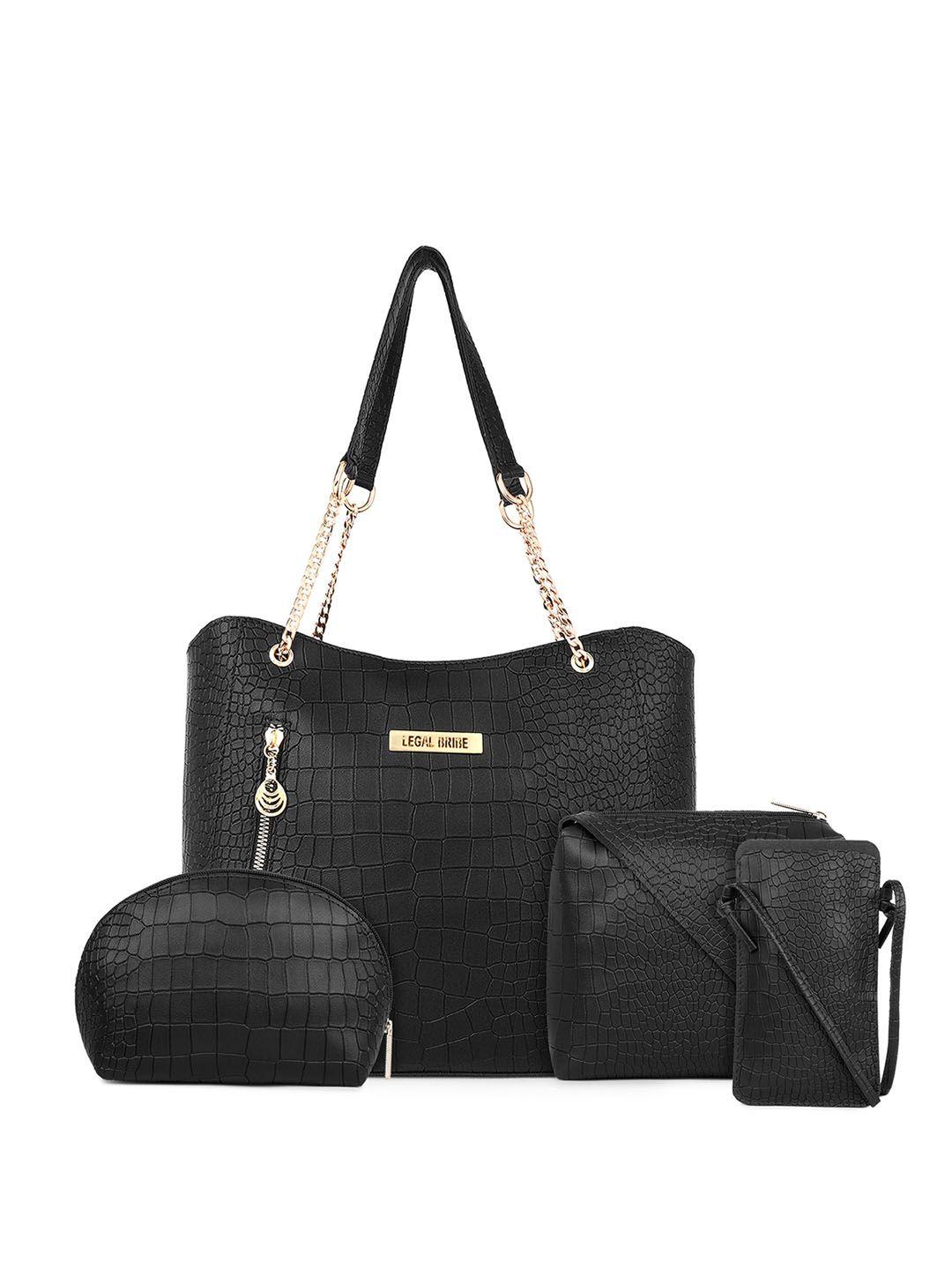 legal bribe black textured pu structured shoulder bag