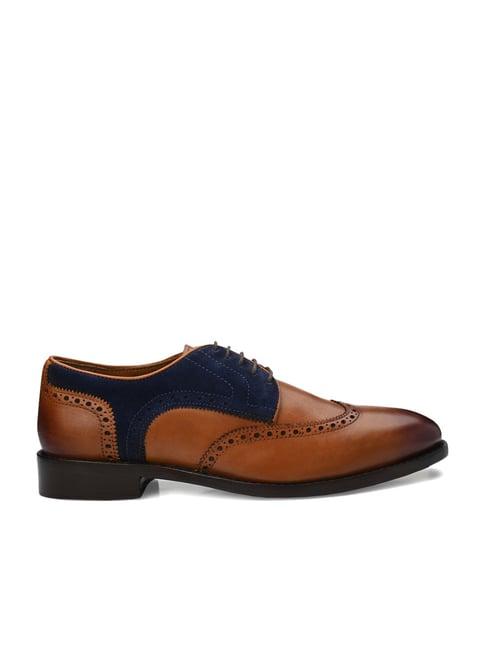 legwork men's tan & blue brogue shoes