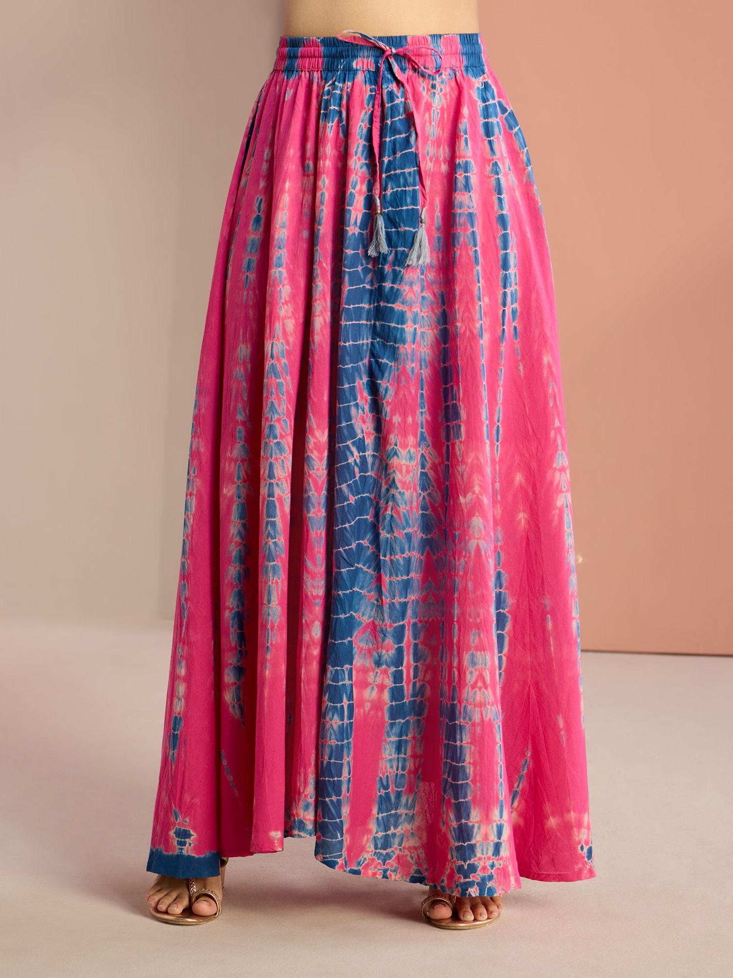 lehan's pink cotton printed shibori skirt