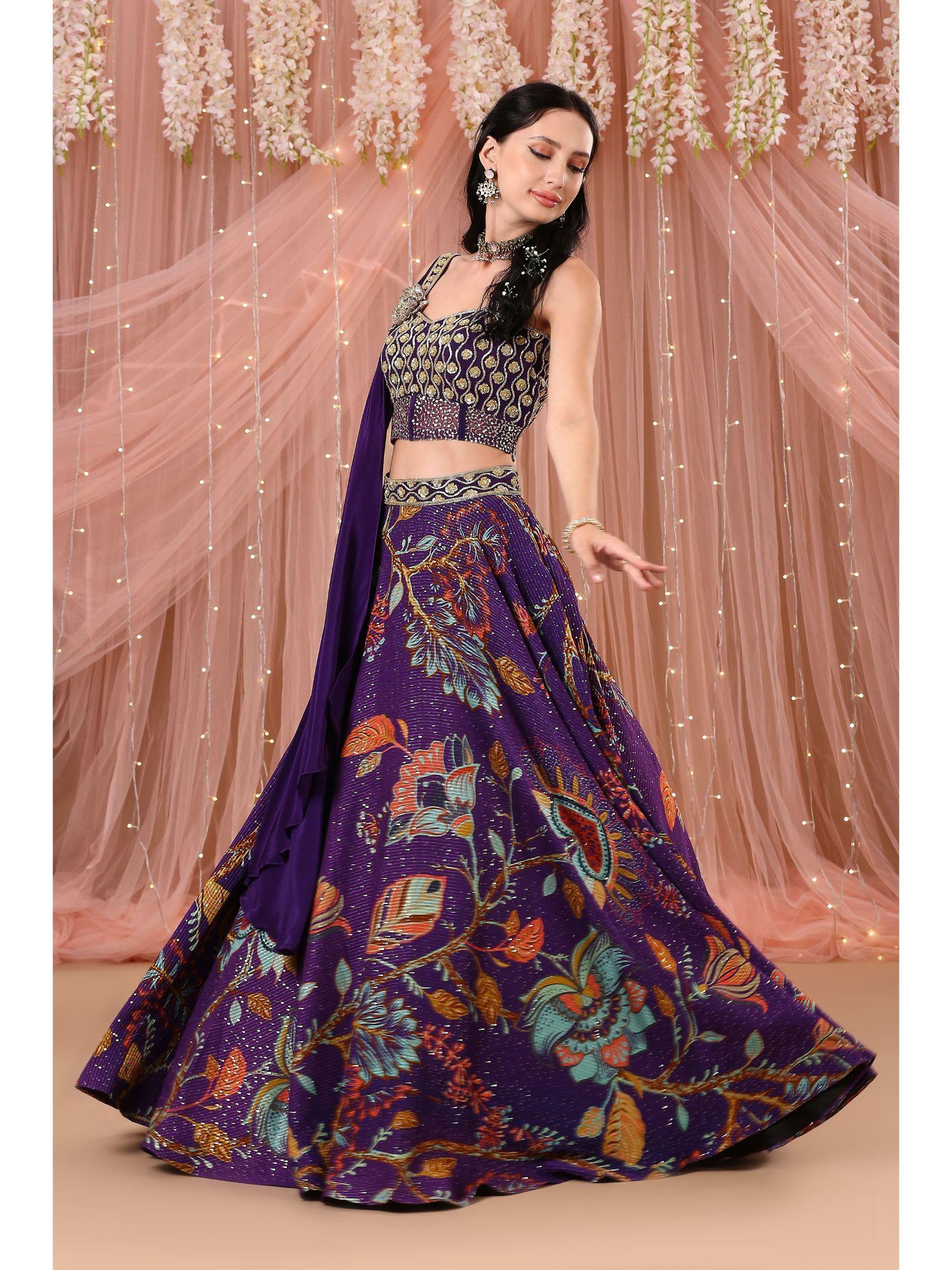 lehenga and blouse with a drape purple (set of 2)