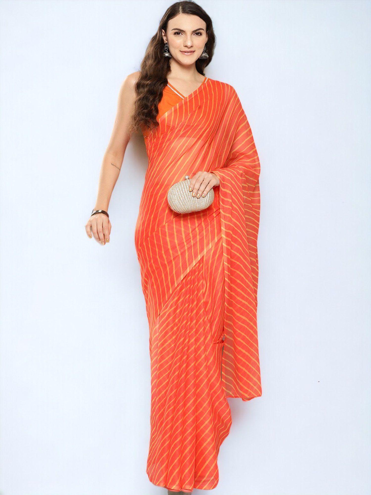 leheriya poly chiffon saree with unstitched blouse