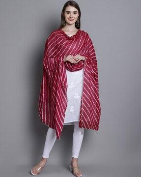 leheriya print dupatta with lace border & tassels