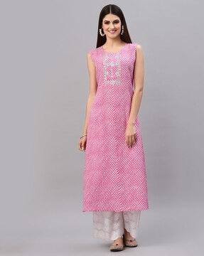 leheriya print round-neck straight kurta