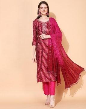 leheriya print straight kurta set