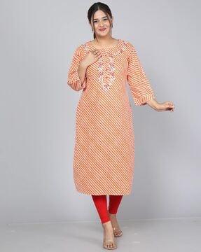 leheriya print straight kurta