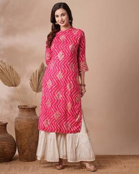 leheriya print straight kurta