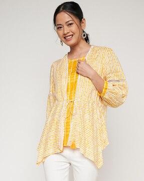 leheriya print tunic with tie-up