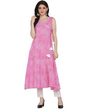 leheriya print v-neck angrakha kurta set