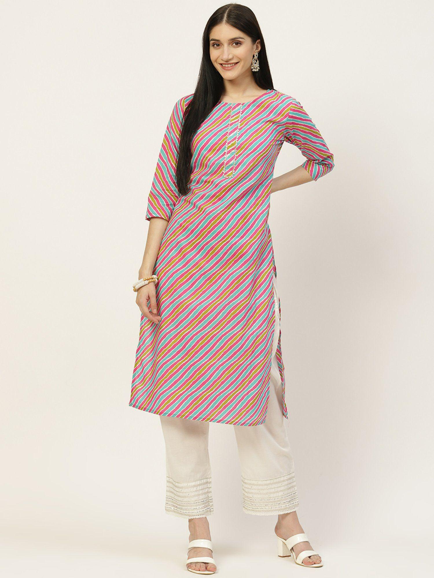 leheriya printed cotton straight kurta