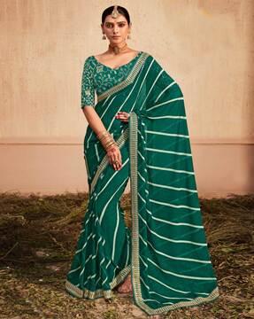 leheriya printed saree with lace border