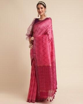 leheriya silk blend saree with tassels