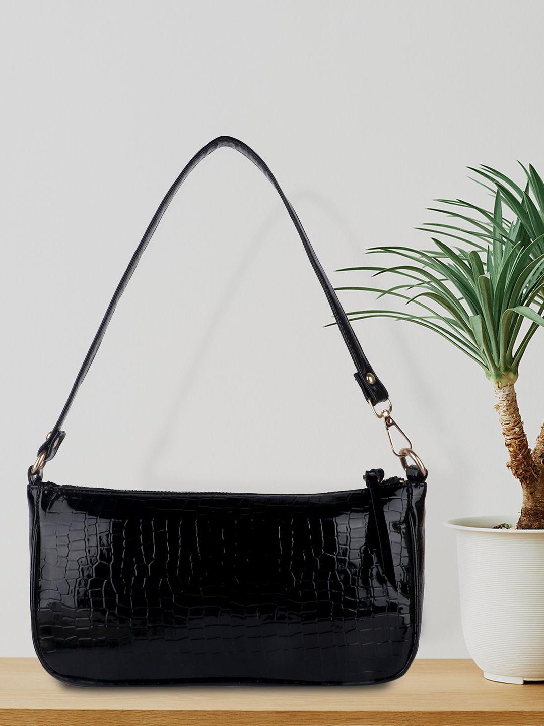 lekhx black textured pu structured shoulder bag