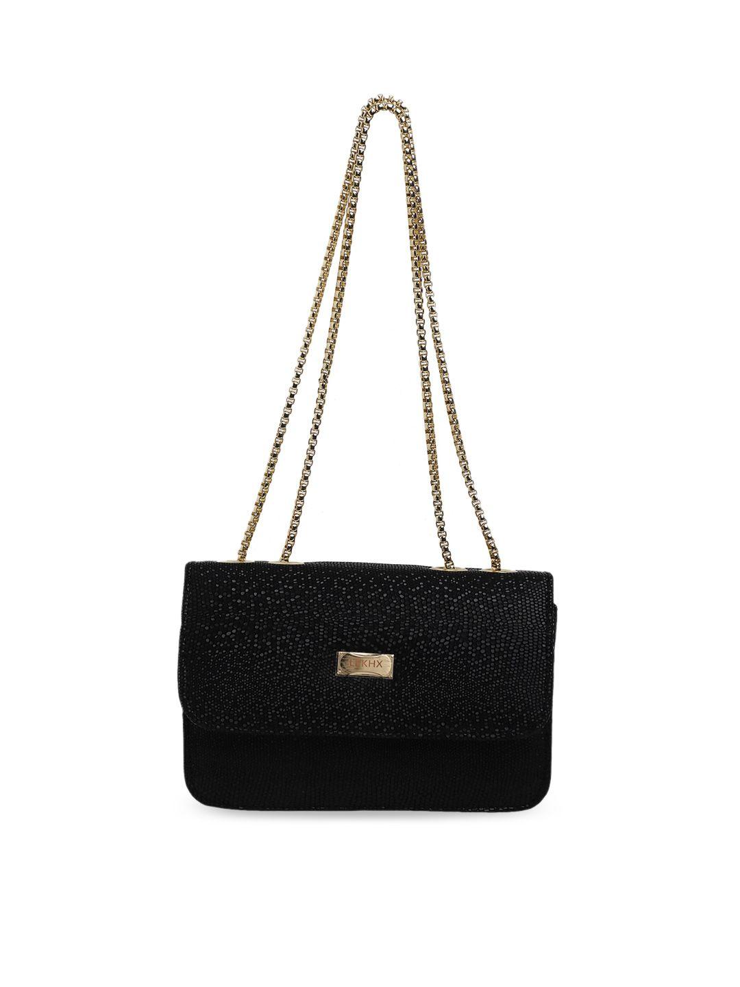 lekhx black textured pu structured sling bag