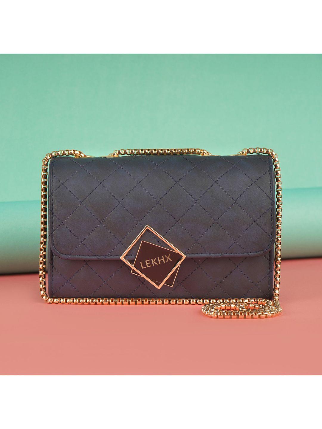 lekhx blue textured pu structured sling bag with quilted
