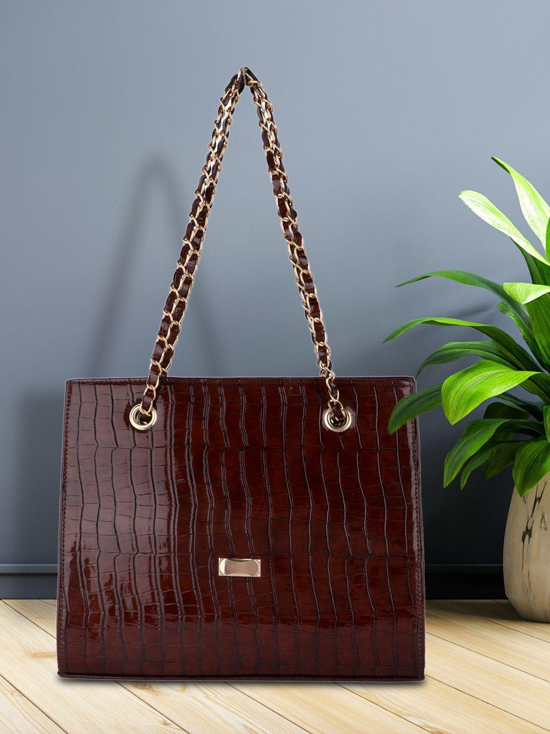 lekhx brown croc patterned pu structured shoulder bag