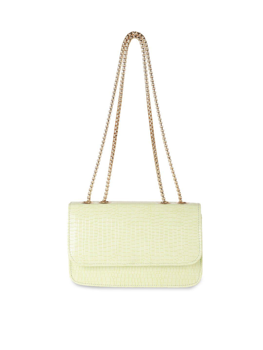 lekhx olive green textured pu structured shoulder bag