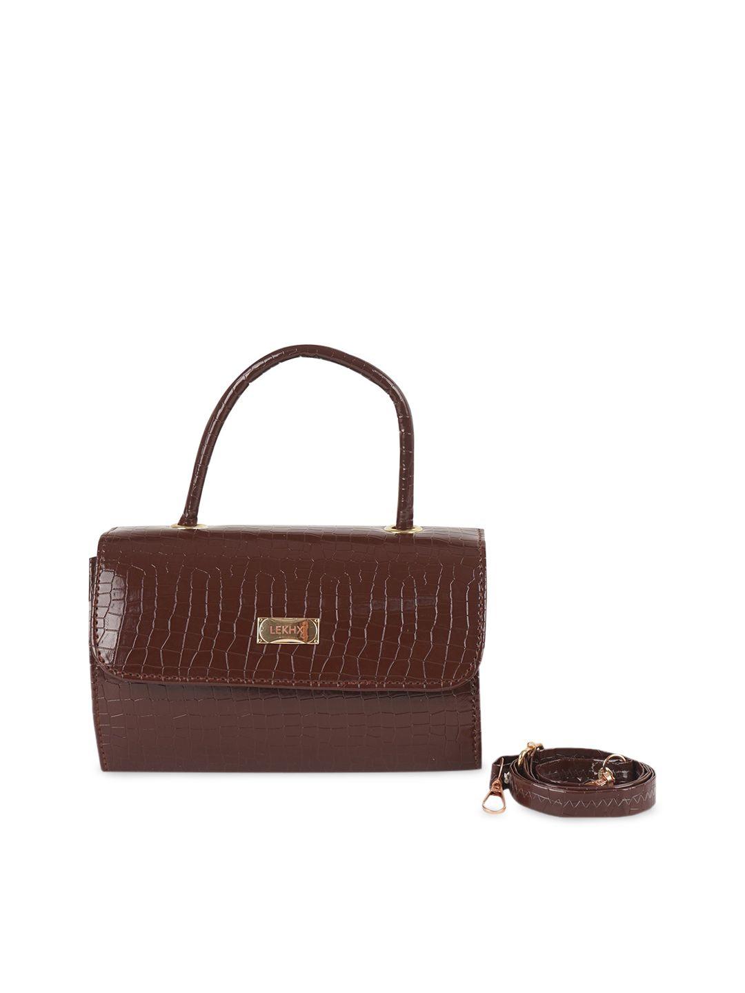 lekhx women brown textured pu structured handheld bag  with buckle