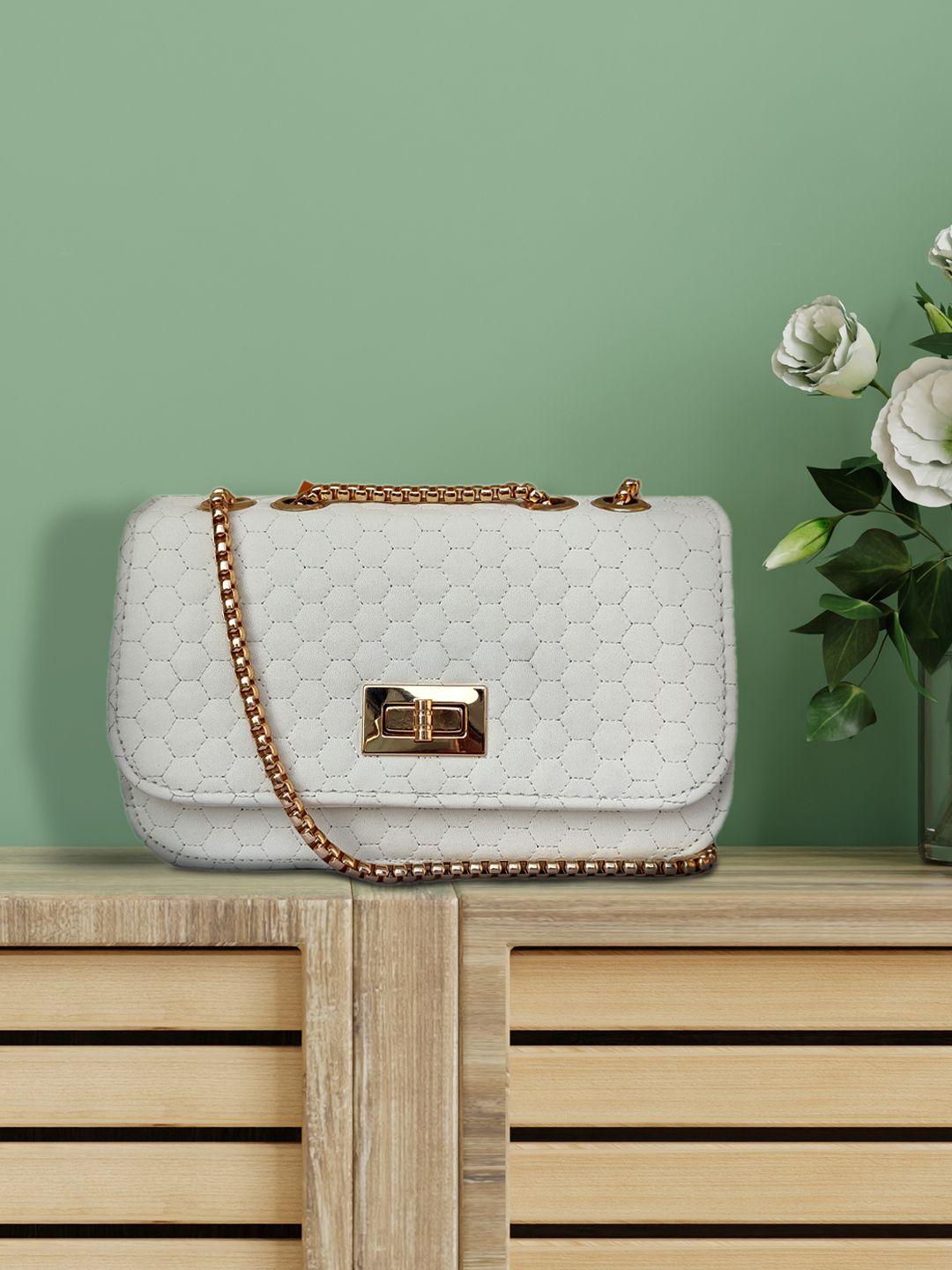 lekhx women white pu structured sling bag with quilted