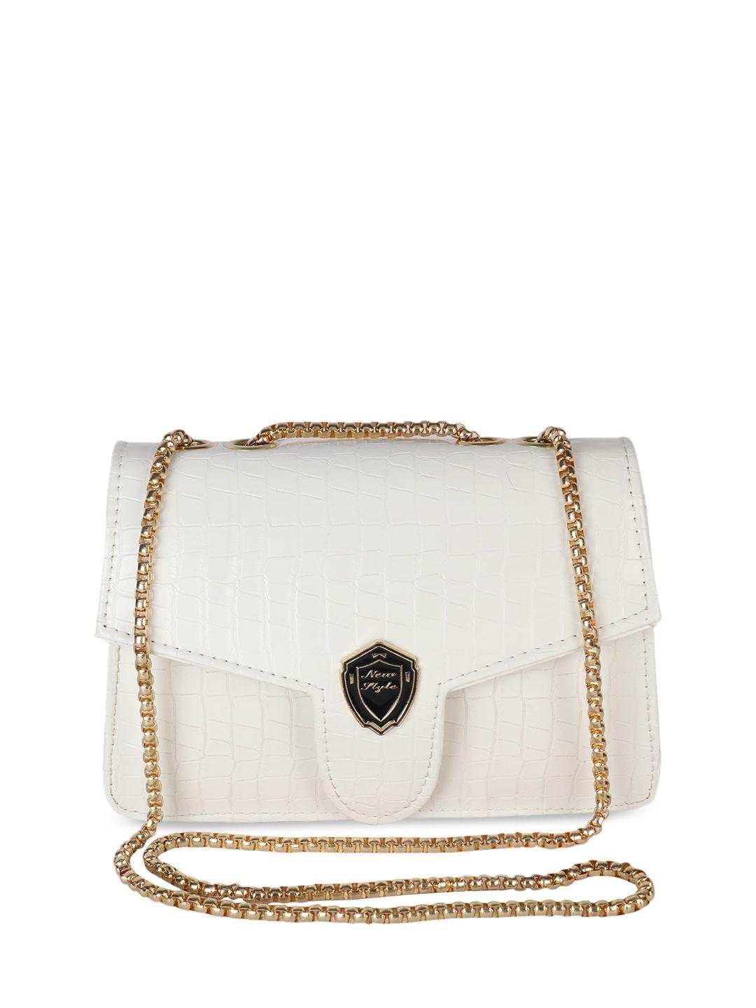lekhx women white quilted pu structured sling bag
