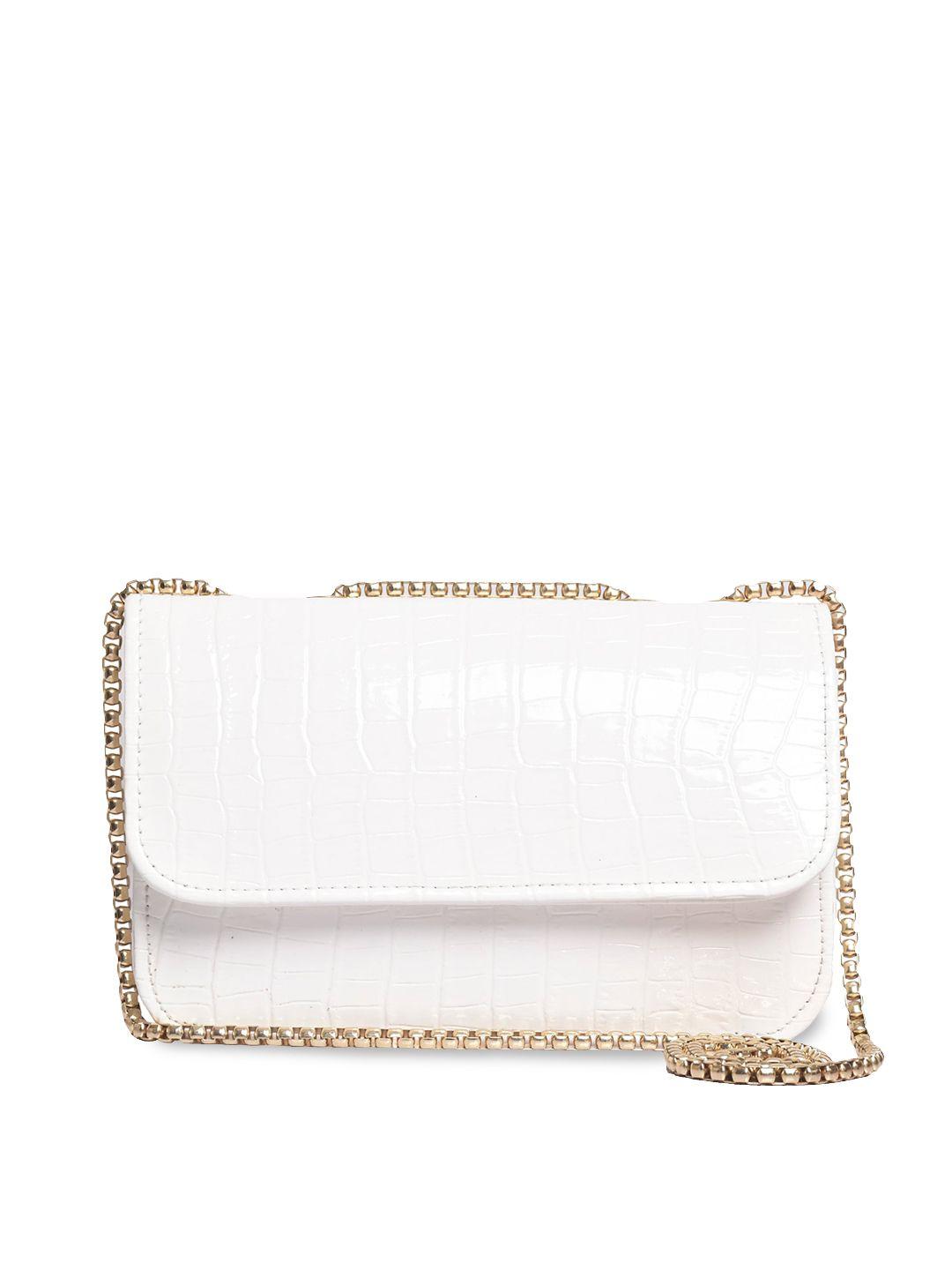 lekhx women white textured pu swagger sling bag