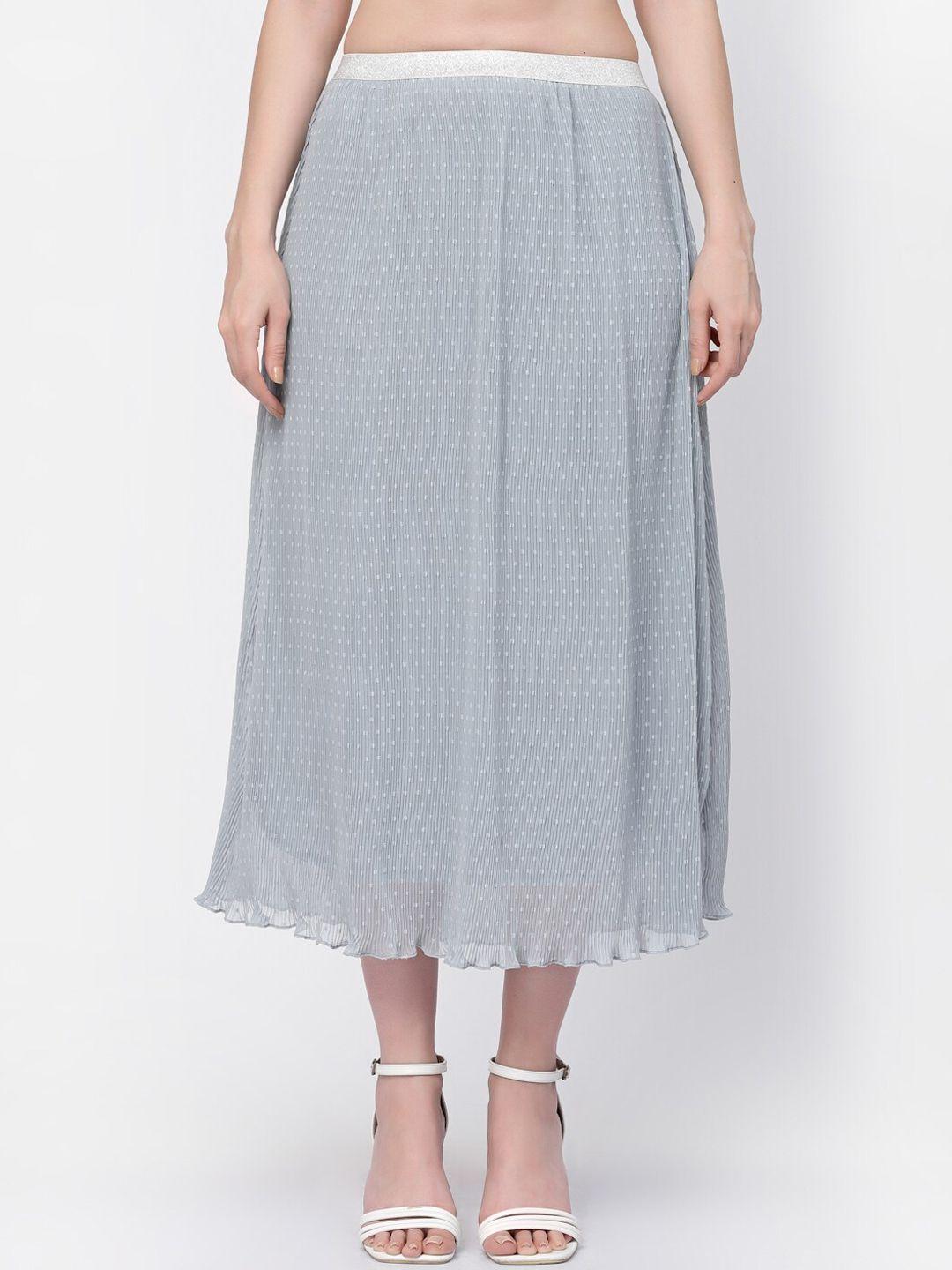 lela printed pleated georgette midi straight skirt