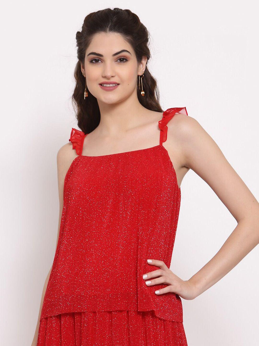 lela-red-shimmer-accordion-pleat-top