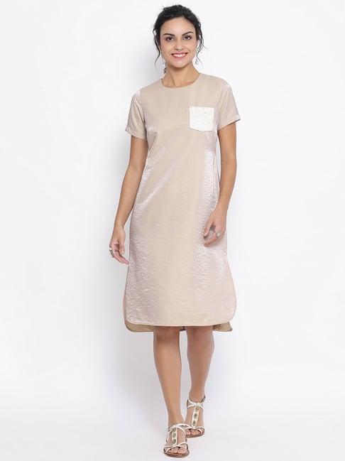 lela beige sequence pocket long dress