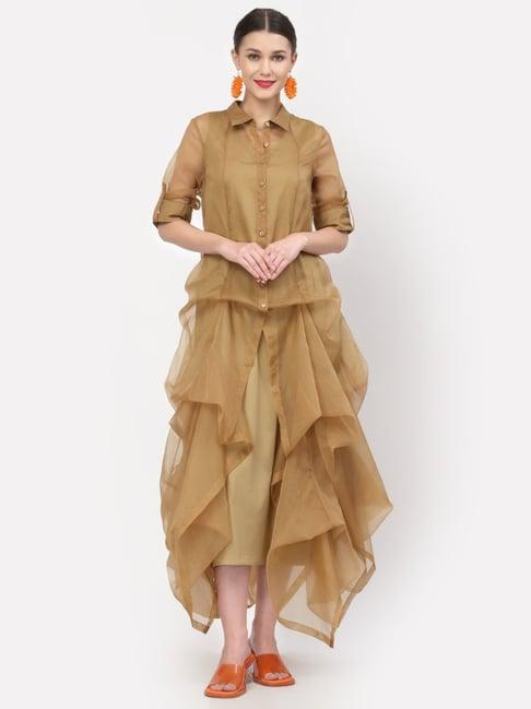 lela beige shirt collar maxi dress