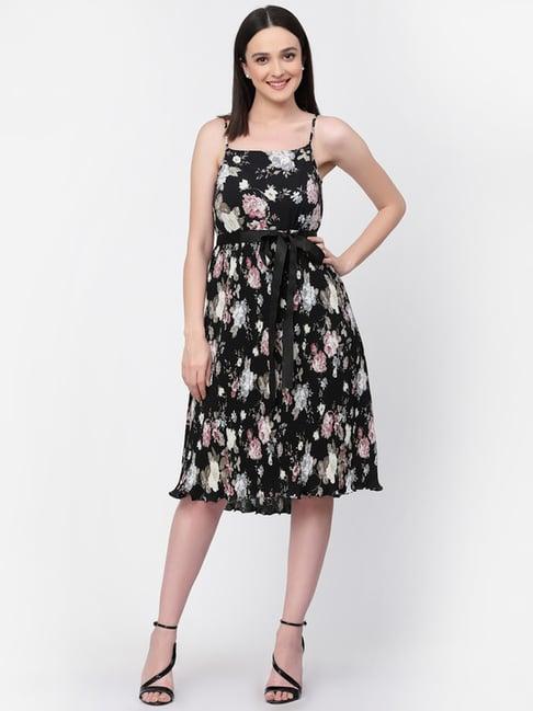 lela black printed a-line dress