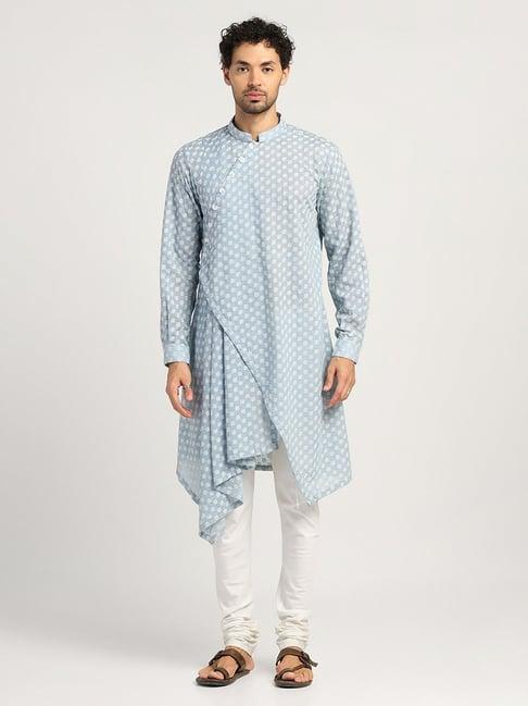 lela blue regular fit embroidered kurta