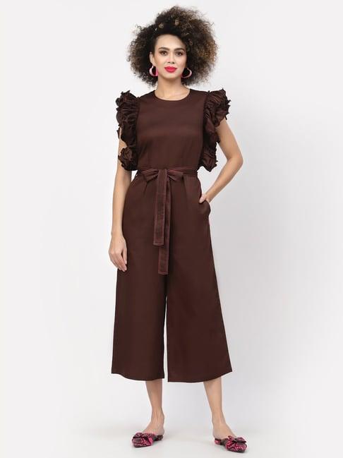 lela brown cotton sleeveless jumpsuit