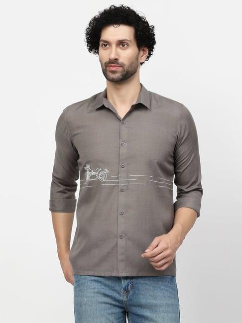 lela dark grey regular fit printed shirt