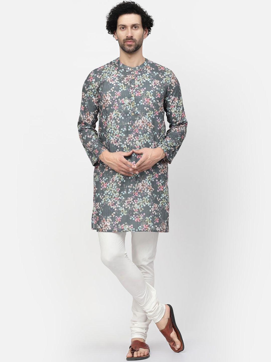 lela floral printed thread work cotton kurta