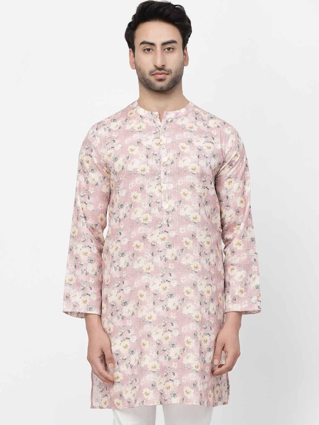 lela floral printed thread work cotton kurta