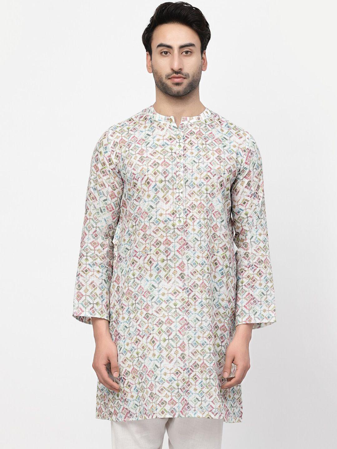 lela geometric printed mandarin neck sequins detail kurta