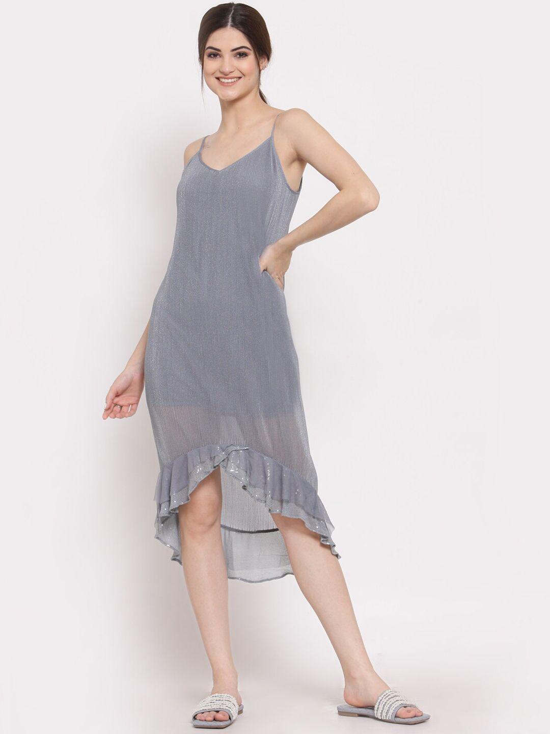 lela grey a-line high-low midi dress