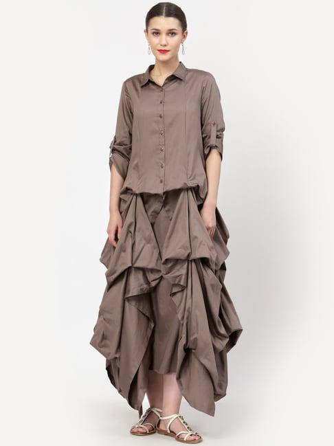 lela grey cotton shirt collar a-line dress