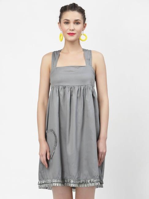 lela grey cotton square neck a-line dress