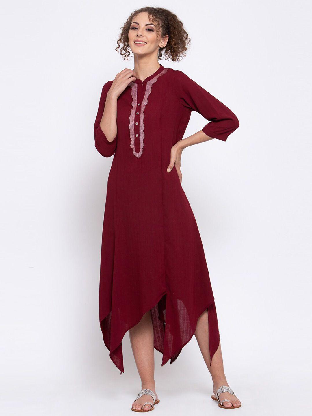 lela maroon ethnic a-line midi dress