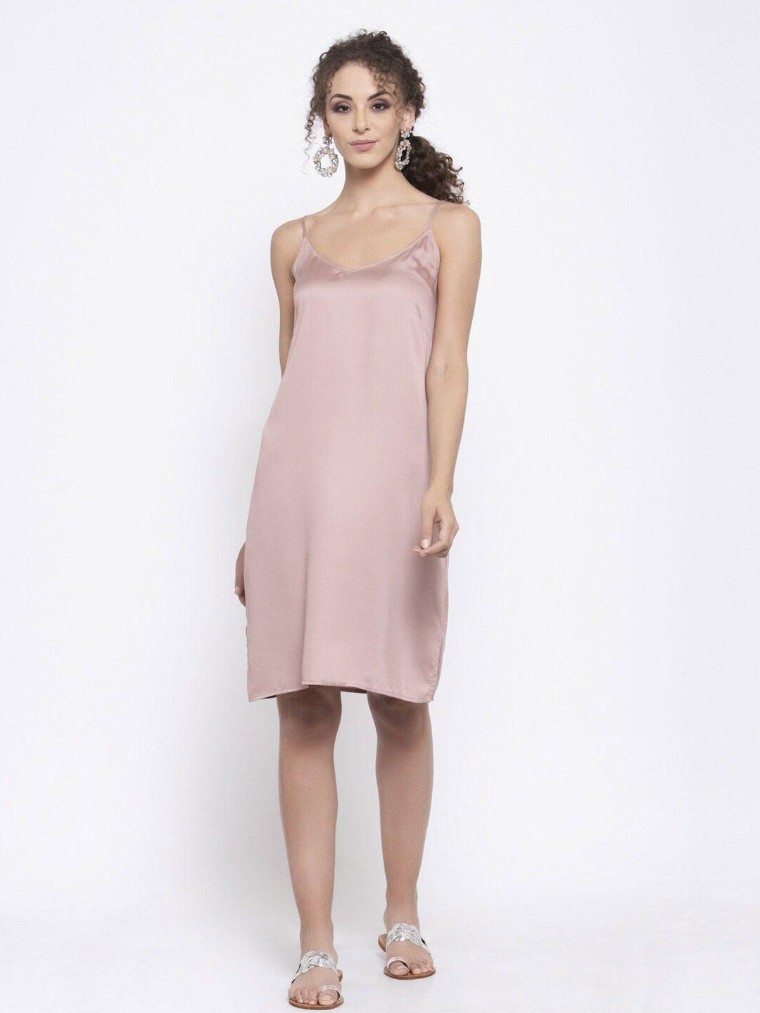 lela nude-coloured satin a-line spaghetti dress