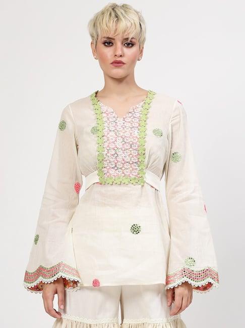 lela off white embroidered tunic