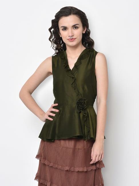 lela olive overlap frill top