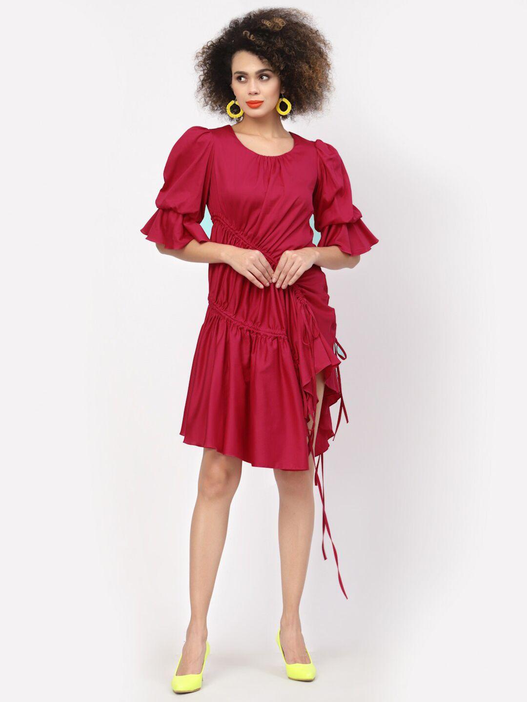 lela pink asymmetrical fit and flare cotton dress